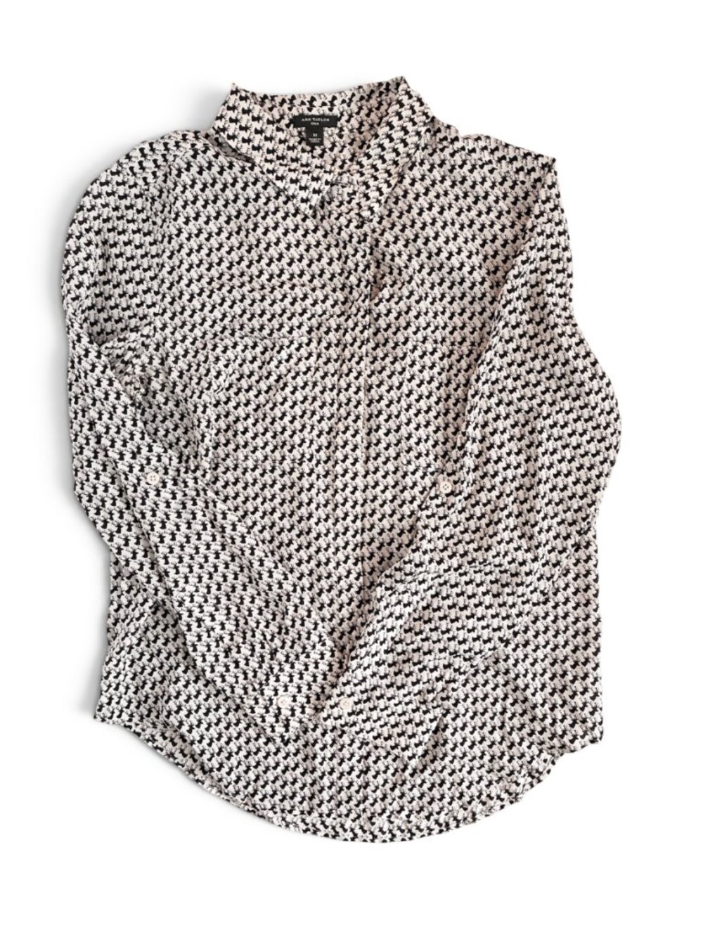 Ann Taylor Silk Deer Pattern Blouse Whimsy Academia Reindeer - M - Cream/Black